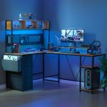 67" L-Shaped Gaming Desk – Brown Computer Desk with Built-In Power Outlet