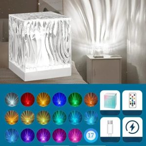 Dynamic Aurora Northern Lights Projector – 17-Color Water Ripple Flame Crystal Lamp for Bedroom, Living Room & Study