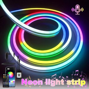 24V RGB Neon Strip Light – 3M/5M/10M Waterproof LED Rope with Bluetooth, Remote & Music Sync