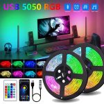 5M LED Strip Light – 5050 RGB Color Changing USB Strip with 24-Key Remote for Gaming Rooms & TV Backlight