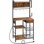 Bakers Rack with 4 AC Power Outlets – 5-Tier Coffee Bar with Wire Basket, Microwave Stand, Paper Holder & Drawer